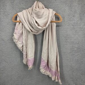 AERIN Lightweight Rayon Striped‎ Fringe Scarf Wrap Shawl Light Beige Lavender OS
